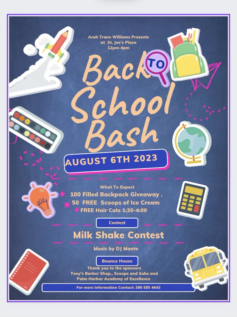 Back to School Bash 2023 flyer with Milk Shake Contest