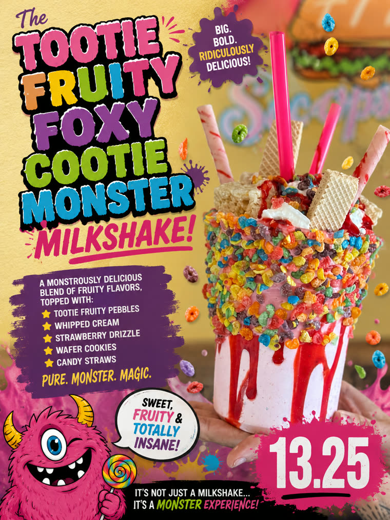 Tootie Fruity Foxy Cootie Monster Milkshake